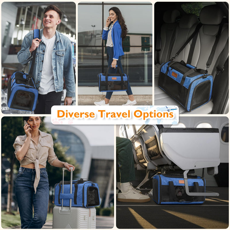 PETUX TSA Approved Pet Carrier in Cabin, 17"x11"x9.5" Soft Cat Carriers for Small Cat up to 12 lb, Top-Open Portable and Breathable Pet Carrier Airline Approved for Travel and Vet Visit, Blue 17.0"L x 11.0"W x 9.5"H - PawsPlanet Australia