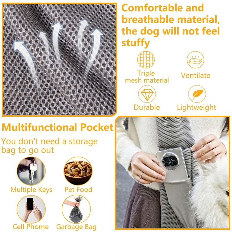 Small Dog Sling,Triple-Layer Breathable Mesh Dog Slings for Small Dogs,Suitable for Small Dogs and Cats,with Adjustable Shoulder Strap and Safety Harness,Puppy Essentials,Grey - PawsPlanet Australia