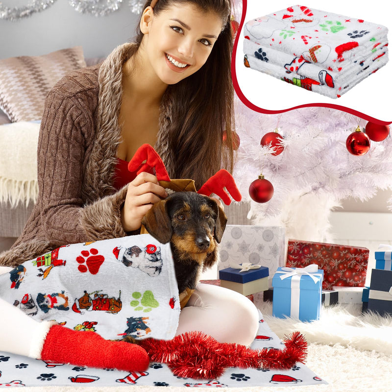 Abbylike 3 Pcs Christmas Dogs Blanket for Small Medium Puppy 30 x 20 Inch Flannel Soft Pet Blanket Cute Paw Print Dog Bed Gifts for Bed Couch Cushion - PawsPlanet Australia