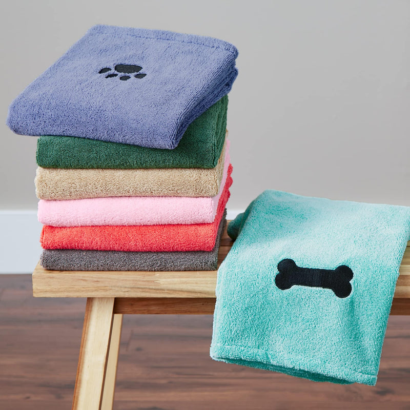 Bone Dry Pet Grooming Towel Collection Absorbent Microfiber X-Large, 41x23.5", Embroidered Gray - PawsPlanet Australia