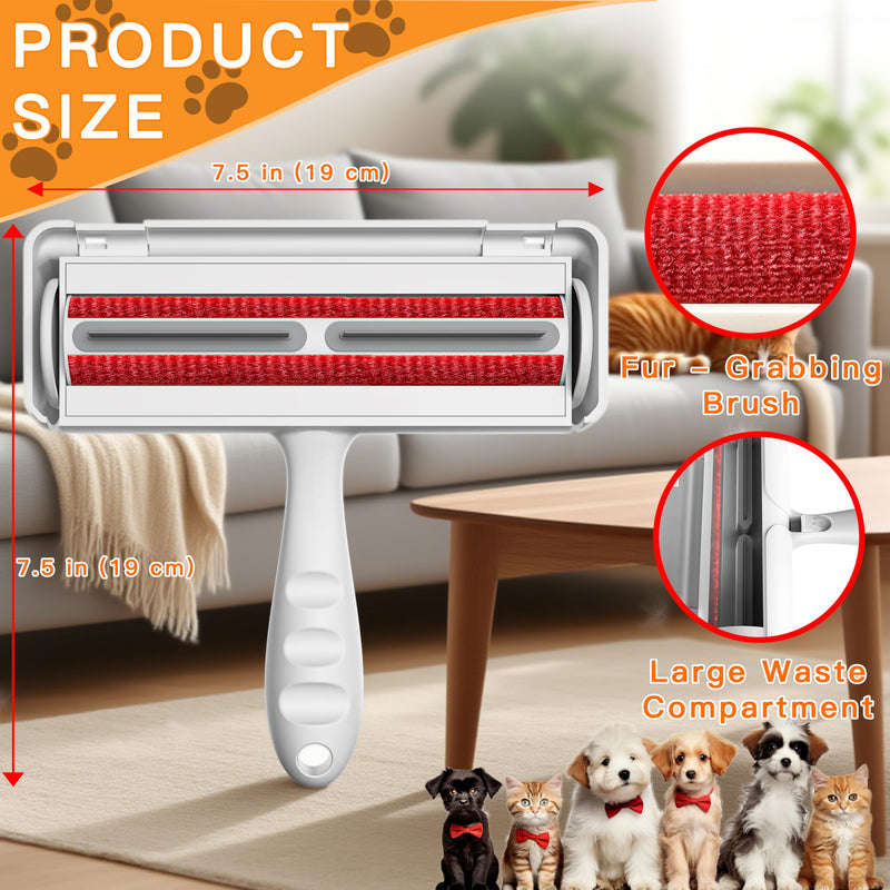 Pet Hair Remover Roller & Self-Cleaning Grooming Brush (2-in-1), Reusable Fur Tool for Dogs Cats Shedding, No Sticky Sheets for Pet Hair Removal on Furniture, Couch, Carpet, Bedding, Car Seats Silver - PawsPlanet Australia