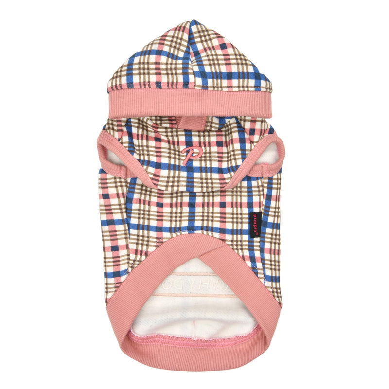 Puppia Vetle Cute Winter Hooded Shirts Checkered Pattern for Small and Medium Dogs, Indian Pink, Medium - PawsPlanet Australia