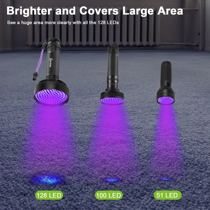 ESCO LITE Blacklight Flashlight 128 LED UV Flashlight, Upgraded Bright 395nm Handheld Ultraviolet Flashlight for Pet Urine Detection, Scorpion Hunting - PawsPlanet Australia
