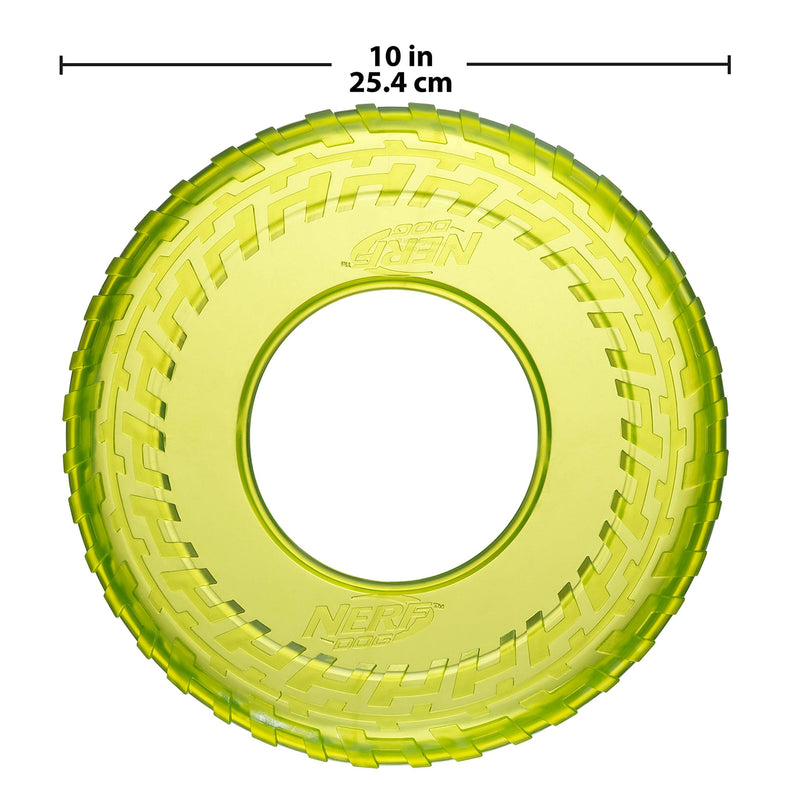 Nerf Dog 5-Piece Dog Toy Gift Set, Includes 2.5in Squeak Tennis Ball 3-Pack, 10in Translucent TPR Tire Flyer, and 10in TPR Tire Flyer, Nerf Tough Material, Green and Blue - PawsPlanet Australia