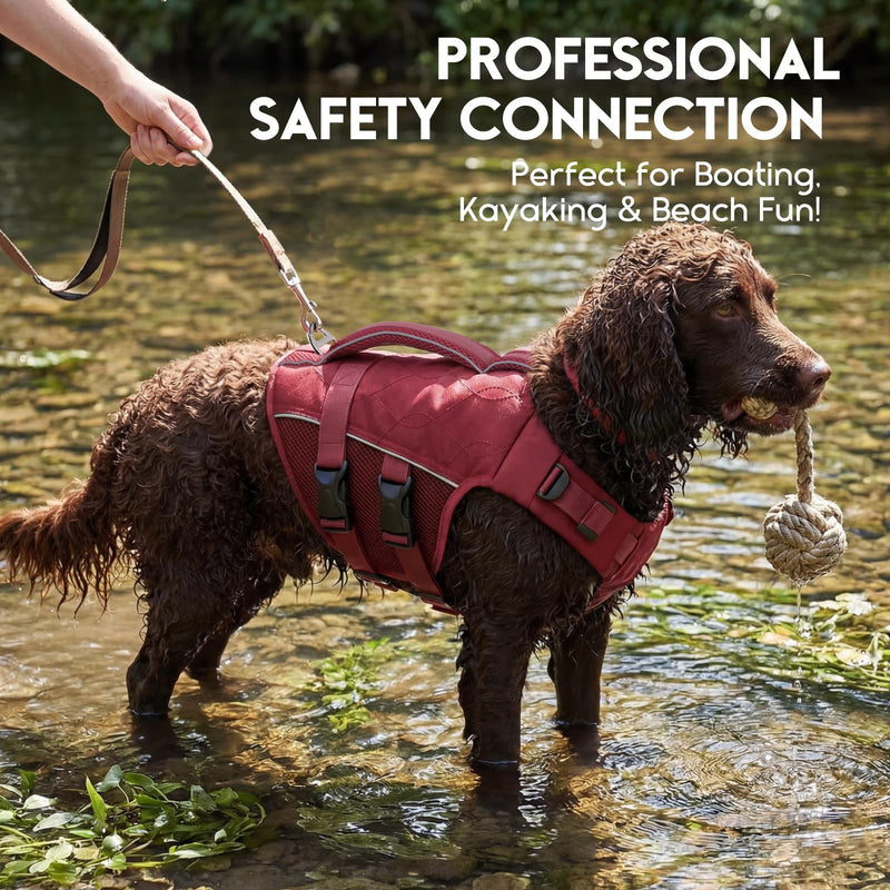 ASENKU Dog Life Jacket- High-Buoyancy Dogs Reflective Swimming Vest with Durable Handles for Small Medium Large Dogs - Pool, Beach, Boating(WineRed, L) Wine Red - PawsPlanet Australia