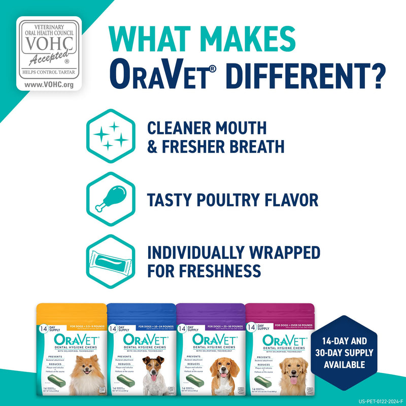 ORAVET Dental Chews for Dogs, Oral Care and Hygiene Chews (Small Dogs, 10-24 lbs.) Blue Pouch, 30 Count 1 Count (Pack of 30)