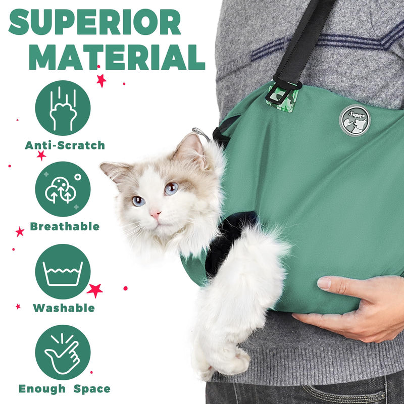 Supet Cat Carrier Soft, Large Cat Carrier Pouch for Vet Visits, Breathable Cat Sling Carrier for Cutting Nails, Grooming, Travel, Medication, Pet Carrier for Cats, Cat Restraint Bag (Green,M) M: 8.8Lbs Green