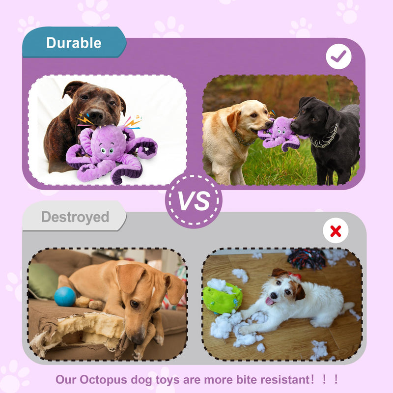 Dog Toys for Large Breed, Octopus Squeaky Funny Cute Interactive Medium & Small Dog Toys, Stuffed Plush Animals Puppy Toys, Dog Birthday for Dog Presents - Octopus Purple 1 PCS - PawsPlanet Australia