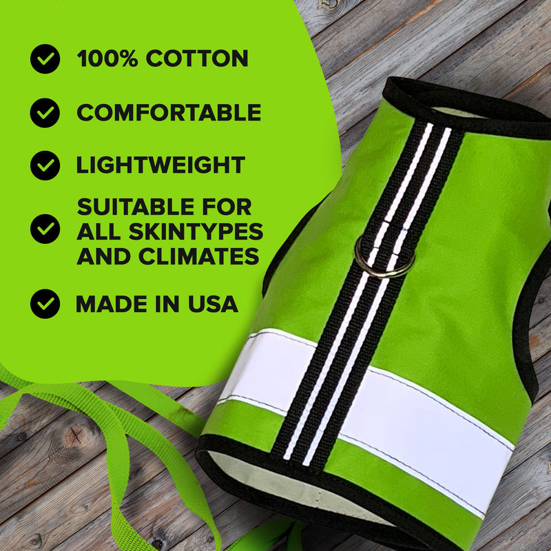 Reflective Cat Harness – High-Visibility Cat Harness for Travel, Day and Night Walking - Soft Cotton Cat Accessories, Breathable, Secure & Washable, Made in USA - Loud Lime, M to L Medium/Large - PawsPlanet Australia