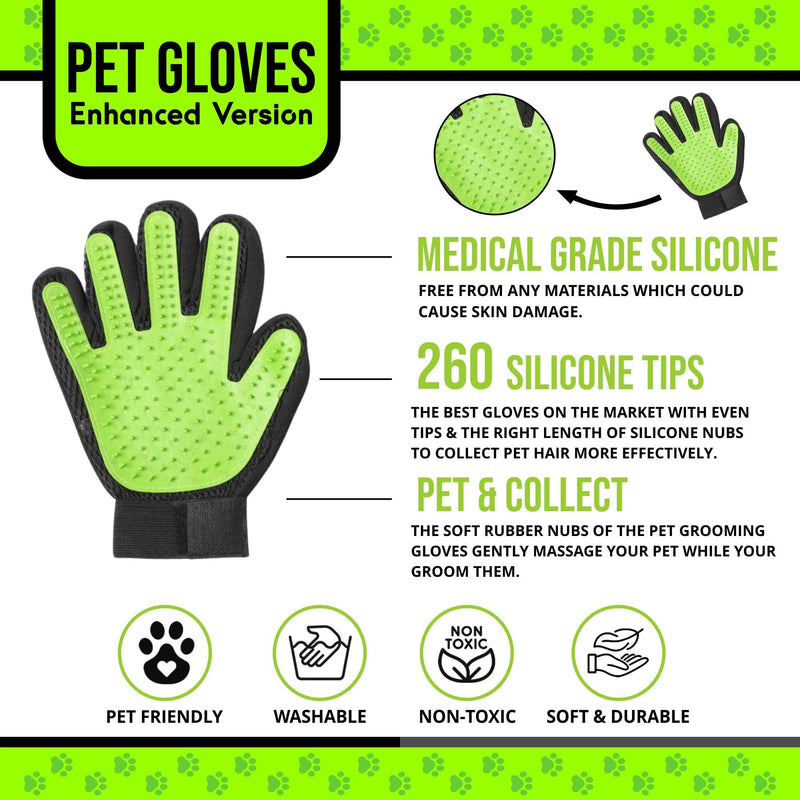 Pet Grooming Gloves – 1 Pair – Deshedding & Bath Massage Mitts for Dogs & Cats – Choose from 5 Colors – Adjustable, Reusable & Easy to Clean (Lime Green) Lime Green - PawsPlanet Australia