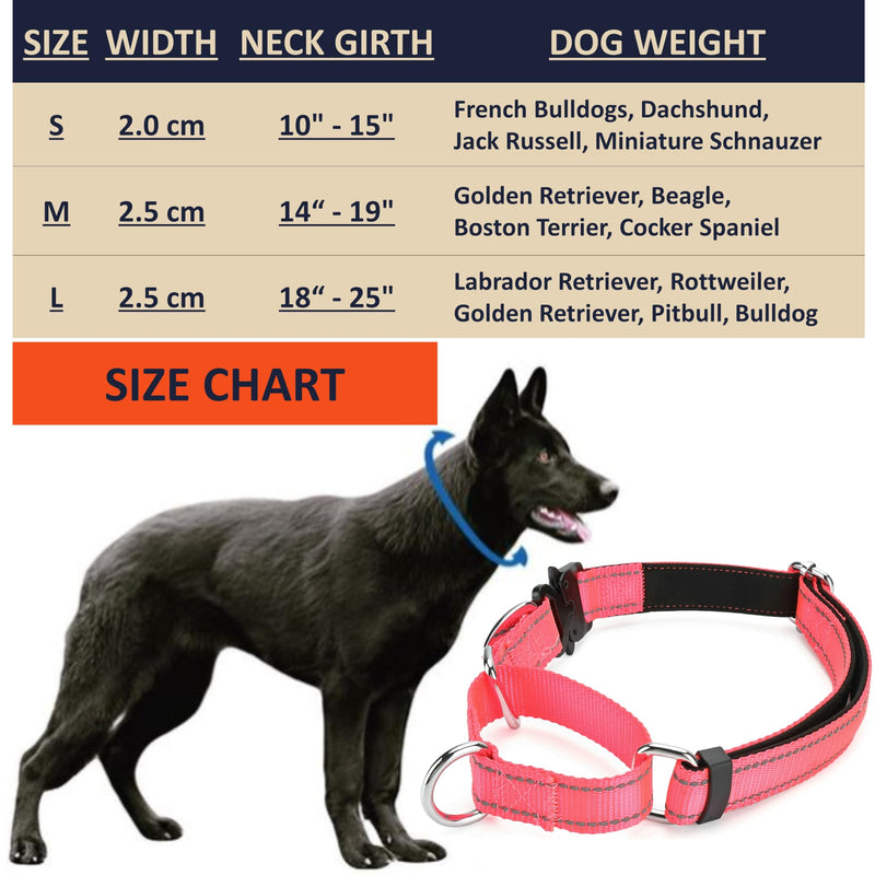 Martingale Collar for Dogs Large Breed, Adjustable Reflective Dog Collar Martingale with Buckle M / Neck Girth 14"-19" PINK#1 Cobra Buckle