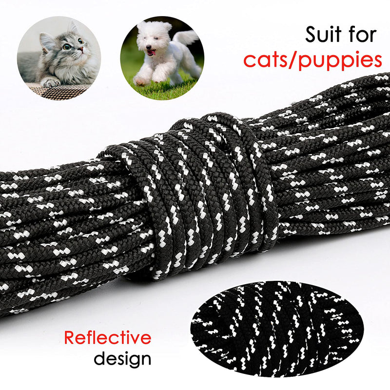 Rypet Reflective Cat Long Leash - 30 FT Escape Proof Walking Leads Yard Long Leash Durable Safe Personalized Extender Leash Traning Play Outdoor for Kitten, Puppy, Rabbit and Small Animals Black