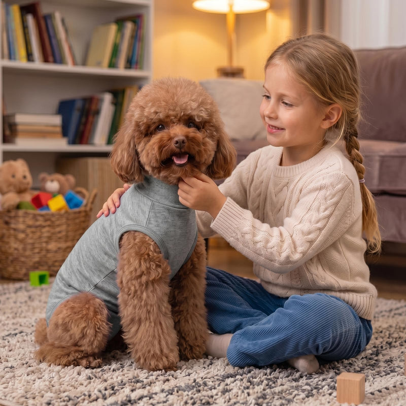 FEimaX Dog Surgery Recovery Suit Female Male Dog Onesie Surgical Bodysuit Soft Abdominal Wounds Protector Pet Shirt Cone E-Collar Alternative Puppy Post-Op Vest for Small Medium Dogs and Cats L Grey