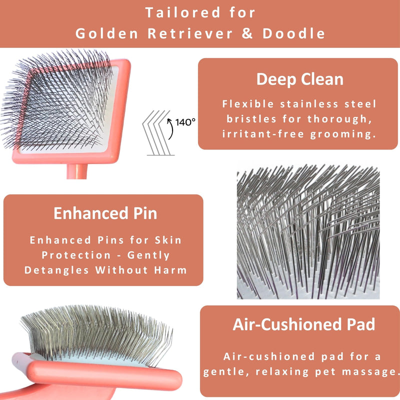 2-in-1 Dog Slicker Brush & Comb for Golden Retriever & Doodle - Easy Detangling & Deshedding, Tailored for Matted Coats of Long Curly Haired Doodle Mixes - Effortless Tangle-Free Grooming Large Coral - PawsPlanet Australia