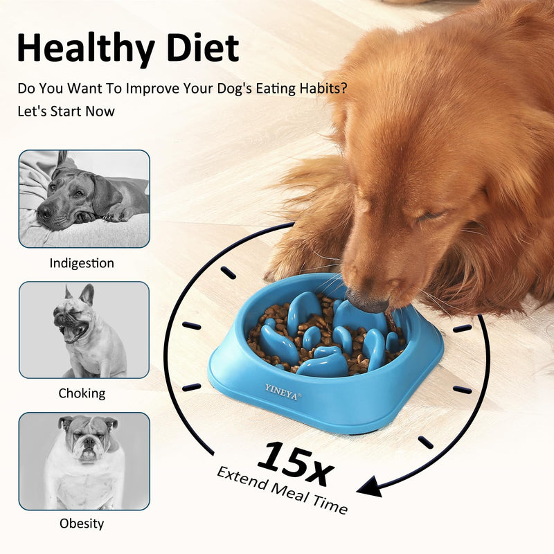 2Pcs Slow Feeder Dog Bowls Large Breed, Dog Slow Feeder Bowl, Dog Food Bowls Slow Feeder, Dog Bowl Slow Feeder, Dog Bowl That Slow Down Eating, Puzzle Dog Food Bowls, Slow Eating Dog Bowl Medium A - DarkBlue & RoseRed - PawsPlanet Australia