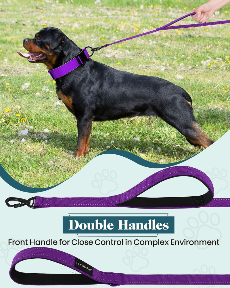 Thick Wide Dog Collar and 6-8 FT Leash Set for Large Dogs, Heavy Duty Full Metal Buckles and Soft Padded Dog Collar Leash Set, with A Poop Bag Holder for Leashes Set-Purple XL: Width 1.7", Length 18.5"-22.5" - PawsPlanet Australia
