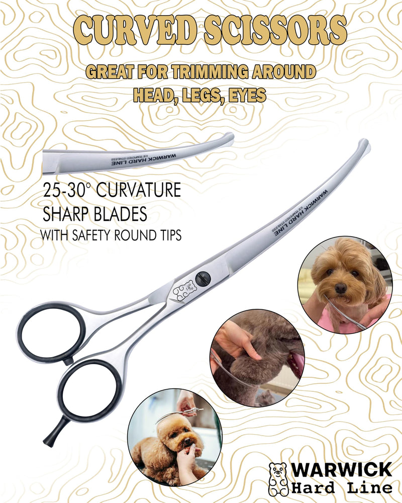 Dog Grooming Curved Scissors 6.5 Inches & Straight 4.5, Pet Grooming Scissors kit for Dogs,Cats,Rabbit & All Pets, Stainless Steel Curved Shears with safty Round tip, Perfect for Home Safe to use. - PawsPlanet Australia