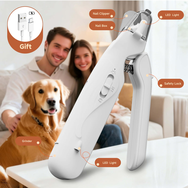 2-in-1 Dog Nail Clippers with Lights 2 LED & Dog Nail Grinder Quiet, Dog Nail Trimmers, USB Rechargeable and Splash Guard, Pet Nail Grinder for Small, Medium, and Large Dogs & Cats - PawsPlanet Australia