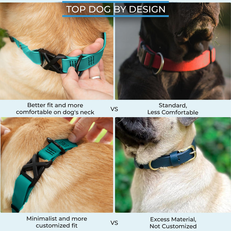 DogTraxs - Light Duty Dog Collar - Biothane Dog Collar - for Large Dogs - Waterproof & Odor Resistant - Quick Release Plastic Buckle Style - Made in USA - 1" W x 19-22" L – Teal Large - 1" W x 19-22" L