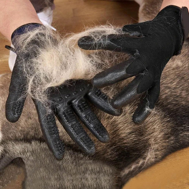Pet Grooming Glove – Patented Rubber-Massage Shedding Bath & Hair Remover for Dogs, Cats & Livestock – Lightweight, Flexible, Secure Fit (Black) Black - PawsPlanet Australia