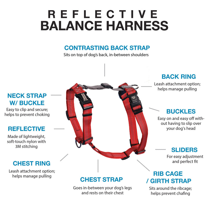 Blue-9 Reflective Buckle-Neck Balance Harness, Fully Customizable Fit No-Pull Harness with 3M Reflective Stitching, Ideal for Dog Training and Obedience, Made in The USA, Red, Medium/Large M/L (Ribcage: 24"-35.5") - PawsPlanet Australia