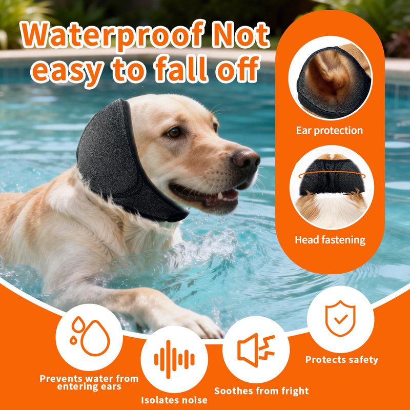 NEW Dog Ear Muffs Noise Protection Anxiety Relief for Fireworks Thunder, No Flap Ear Wrap Ear Covers for Bathing Swimming Grooming, Waterproof Elastic Adjustable Dog Snood Comfortable & Quiet(Grey, L) 1-Pack: Try It First