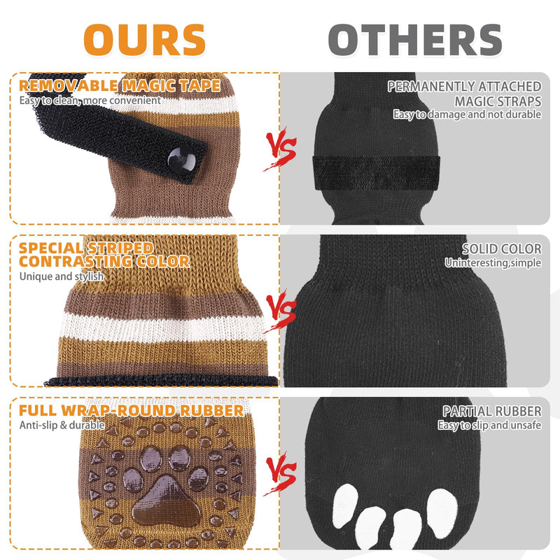 KOOLTAIL Anti Slip Dog Socks to Prevent Licking Paws and Slipping, Extra-Thick Grip Pet Boots & Paw Protectors, Winter Warm Puppy Shoes Booties for Hardwood Floors Small Medium Large Senior Dogs, XL X-Large Brown - PawsPlanet Australia