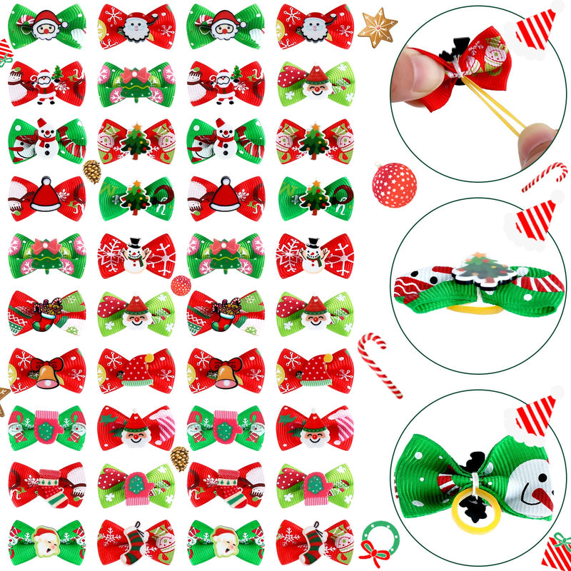 Weewooday 90 Pcs Christmas Dog Hair Bows Xmas Grooming Dog Hair Accessories Bows with Rubber Bands Pet Topknot for Xmas Party Decor Pet Gift Snowman Style - PawsPlanet Australia