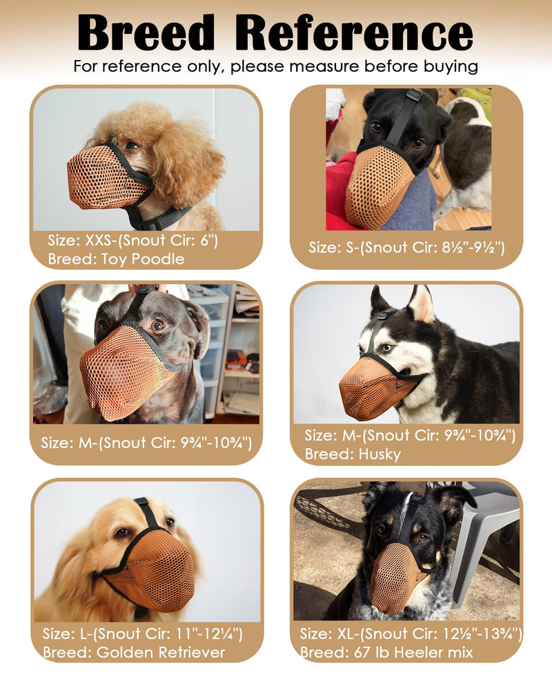 Mayerzon Dog Muzzle, Soft Mesh Muzzles for Large Medium Small Breed Labrador Retriever Husky Beagle Poodle, Adjustable Dog Mouth Guard for Scavenging Licking Grooming, with Matching Collar(XL, Brown) XL-(Snout:12½"-13¾")