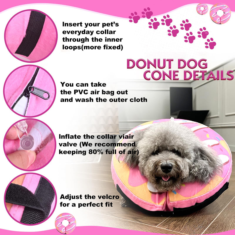 Inflatable Dog Cone, Soft Adjustable Blow up Donut Collar for After Surgery - Suitable for Small, Medium, Large Dogs and Cats Yellow/Pink Cream