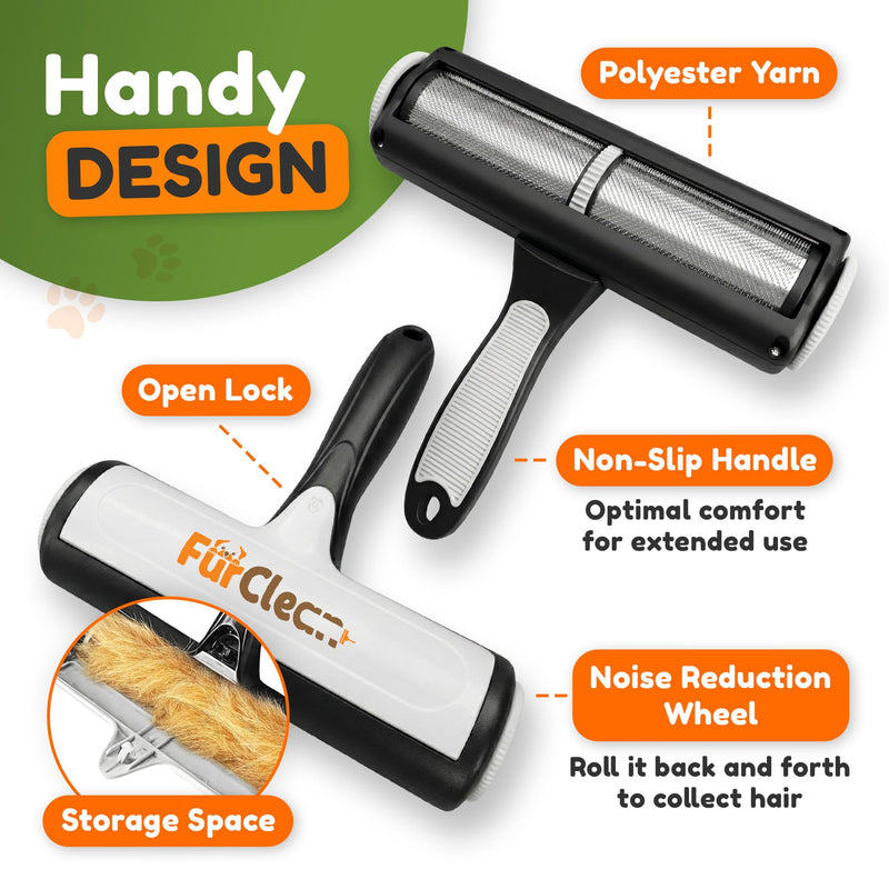 FurClean Pet Hair Removal Roller - Reusable Lint Roller for Pet Hair with Self-Cleaning Chamber - for Dog & Cat Fur on Couch, Carpet, Clothing, Bedding - Portable, Quiet, Eco-Friendly - No Refills - PawsPlanet Australia