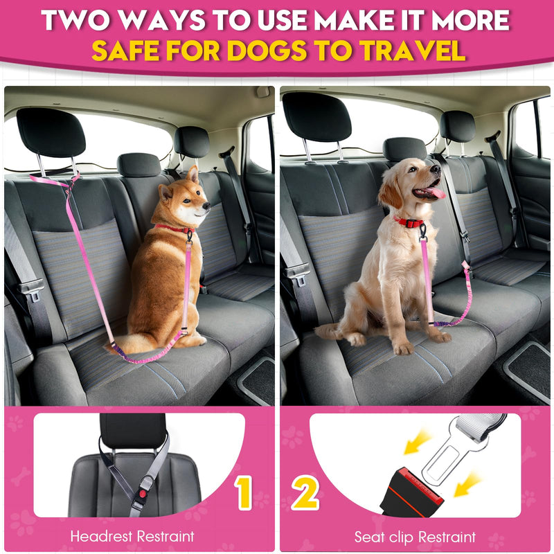 2 Piece Dog Car Seat Belt Harness Retractable Restraint for Car Headrest Adjustable Heavy Duty & Elastic & Durable Dog Car Seat Belt (Red) Red - PawsPlanet Australia