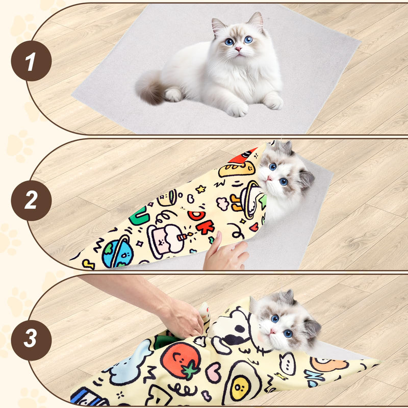 Uranshin Cat Grooming Wrap, Cat Wrap for Cutting Nails, Cat Restraint Wrap, Self-Adhesive Cat Swaddle Burrito Wrap for Nails Trimming, Medicine Feeding, Teeth Brushing, Ear Cleaning (13.8×13.8in) 13.8×13.8in Yellow - Cute Animal Paradise Graffiti - PawsPlanet Australia