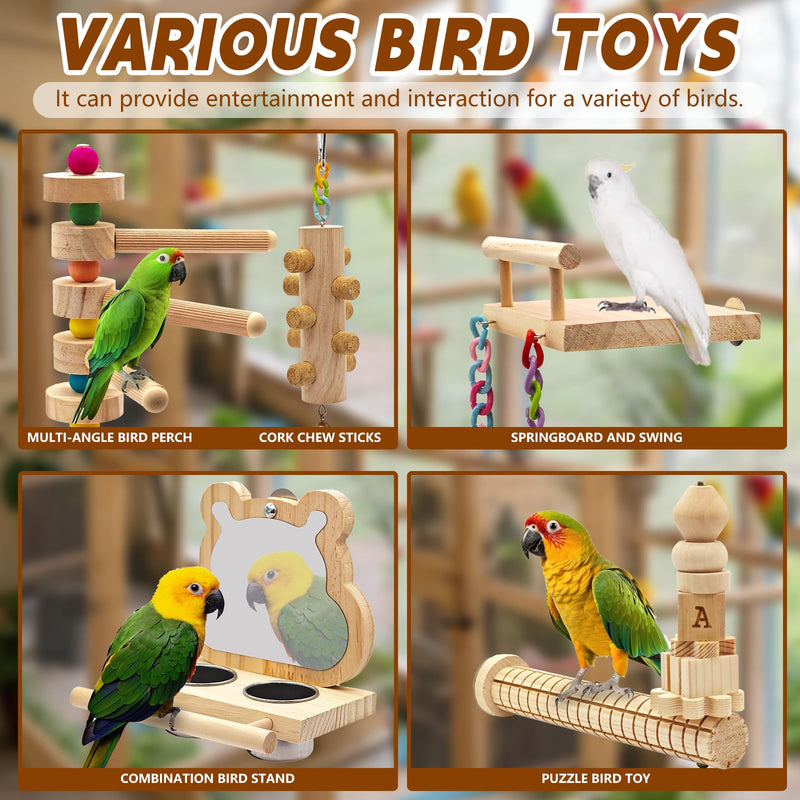 5PCS Bird Perch and Toy Set. Includes a Perch, Feeder, Swing, and Chew Toy. Hangable Natural Solid Wood Birdcage Accessories, Suitable for Small Budgies, Cockatiels, Conures, Lovebirds, Etc. - PawsPlanet Australia