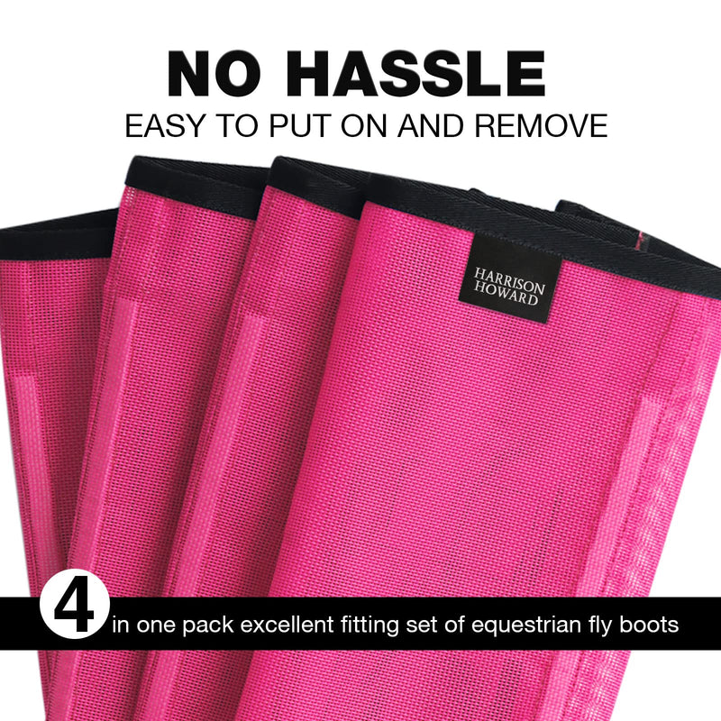 Harrison Howard Loose Fitting Fly Boots UV-Protective Extra Tough Mesh Ventilated Four Fasteners Stay-on Design Protect Horse Legs & Stomp-Reducing Set of 4 Magenta Large - PawsPlanet Australia