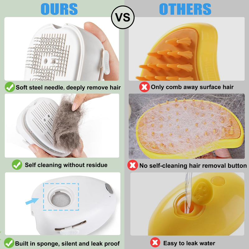 Cat Steam Brush for Shedding,Self Cleaning Cat Brush with Steam,Rechargeable Pet Steam Brush,Mist Brush Comb for Indoor Cats,Cat Hair Brush,Steamy Cat Brush for Short&Long Haired Pets.(White) White - PawsPlanet Australia