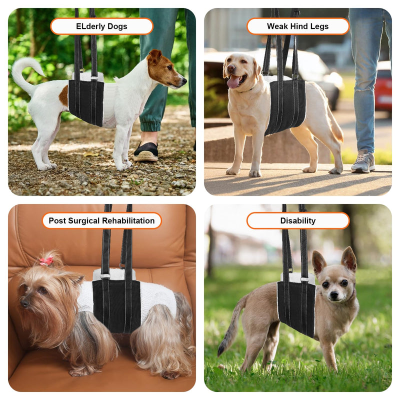 FEimaX Portable Dog Sling for Back Legs Adjustable Harness for Dogs Hind Leg Support Soft Lift Support and Rehab Harness for Weak Rear Legs Help Injured Disabled and After Surgery Dogs Small to Large Black M - PawsPlanet Australia