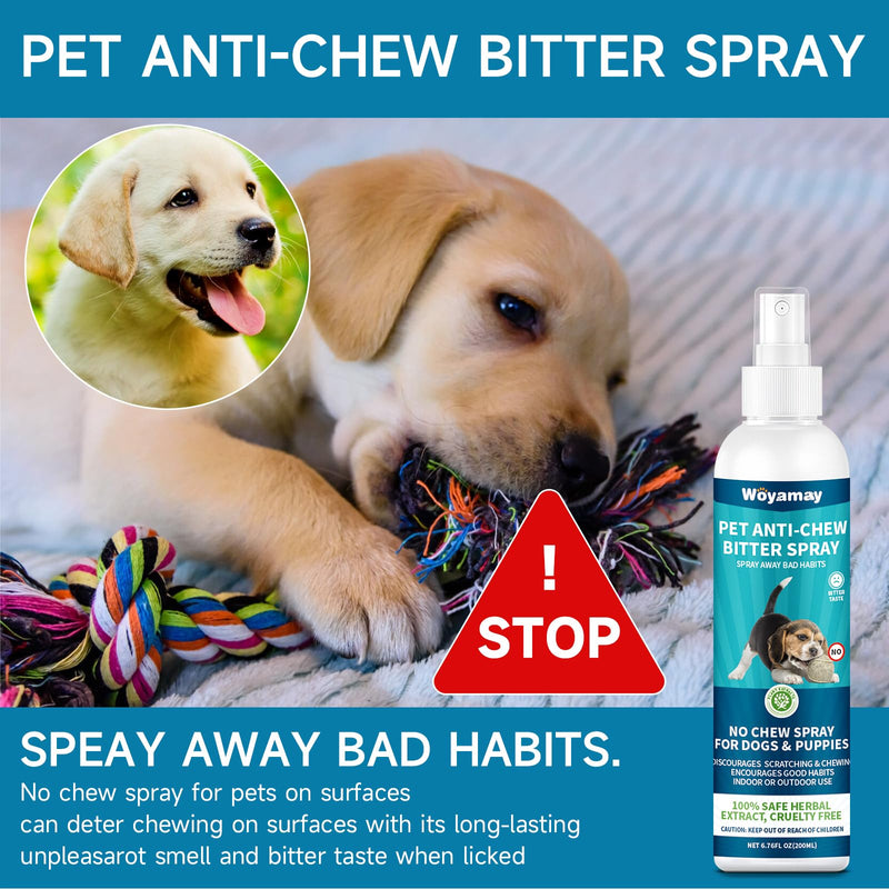 No Chew Spray for Dogs 200ML, Bitter Apple Spray for Dogs Stop Chewing Licking of Furniture, Shoes, Bandages, Dog Training & Behavior Aids Spray, Indoor & Outdoor Use, No Alcohol & Trace