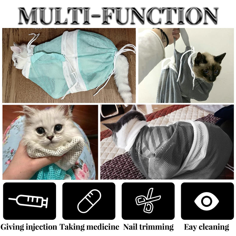2PCS Cat Bathing Bag, Adjustable Cat Grooming Net Bag Breathable Cat Shower Bag for Cat Restraint Washing Bathing Nail Trimming Injection Medicine Taking (Green, Grey) - PawsPlanet Australia