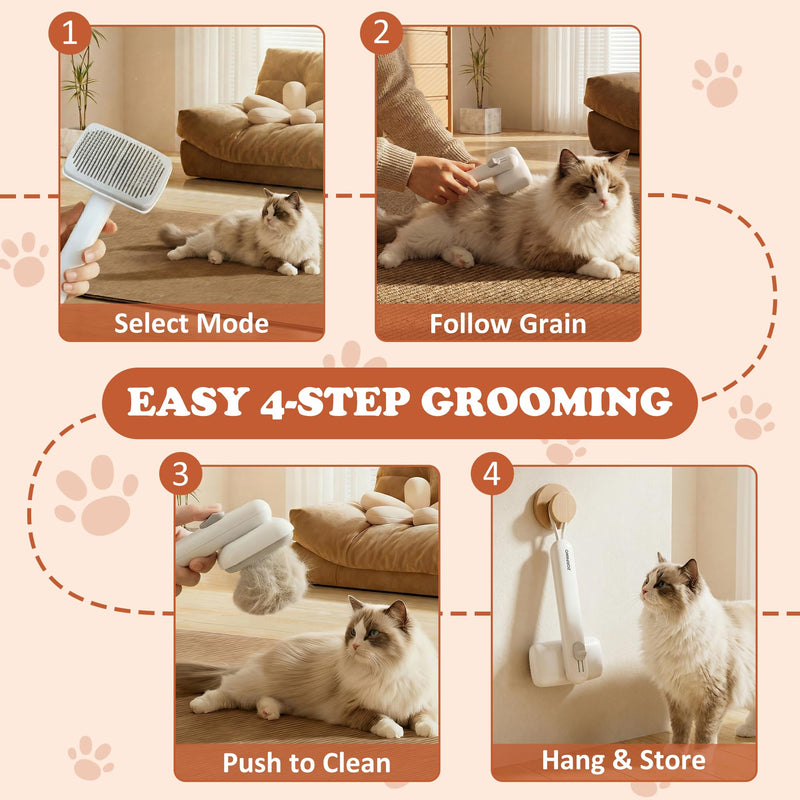 Self Cleaning Slicker Brush - Skin Friendly Pet Shedding Brush for Cats, Puppies, Long & Short Hair, Painless Deshedding & Massaging Tool(White) White - PawsPlanet Australia