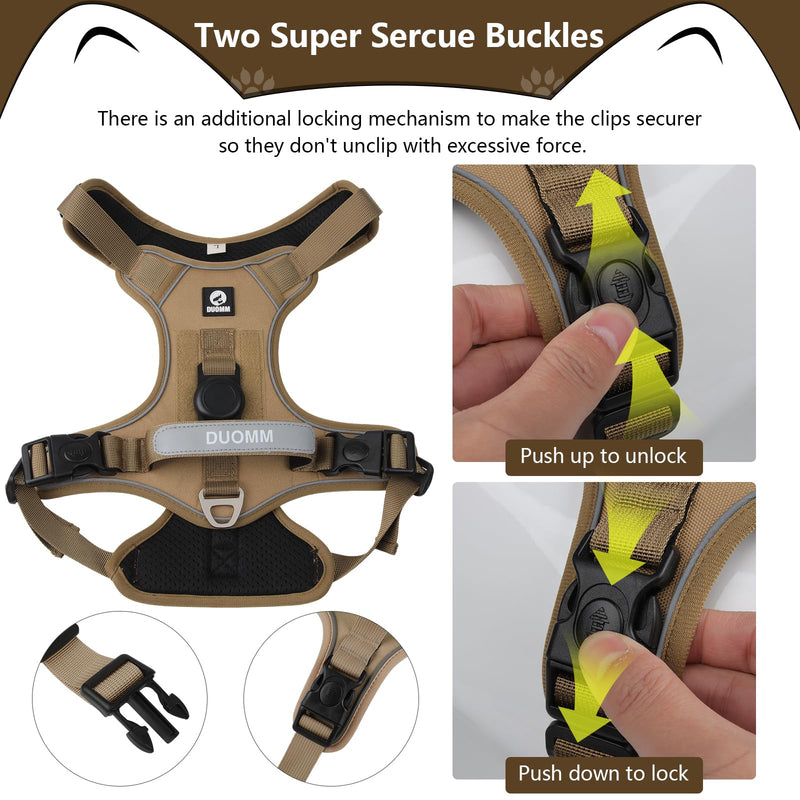 No-Pull Dog Harness with 2 Leash Clips, Adjustable Soft Padded Oxford Vest, Reflective No-Choke Pet Harness with Easy Control Handle (Khaki, Medium) Khaki - PawsPlanet Australia