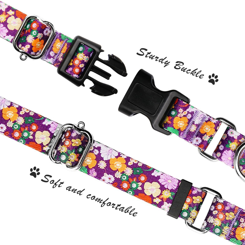 Martingale Collar for Dogs Cute Floral Dog Collar for Small Medium Large Dogs Special Design Fancy Dog Collars for Girl Boy Pet (Purple Flower,Medium) Purple Flower