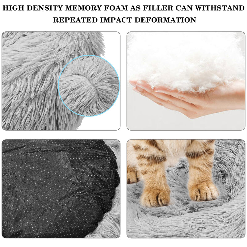 Calming Dog Bed for Small Melium Large Dogs Donut Washable Pet Bed for Puppy and Kitten Anti-Anxiety Donut Warming Cozy Soft Round Bed with Slip-Resistant Bottom (Grey, 24" L x 24" W x 8" Th) 24"L x 24"W x 8"Th Grey - PawsPlanet Australia