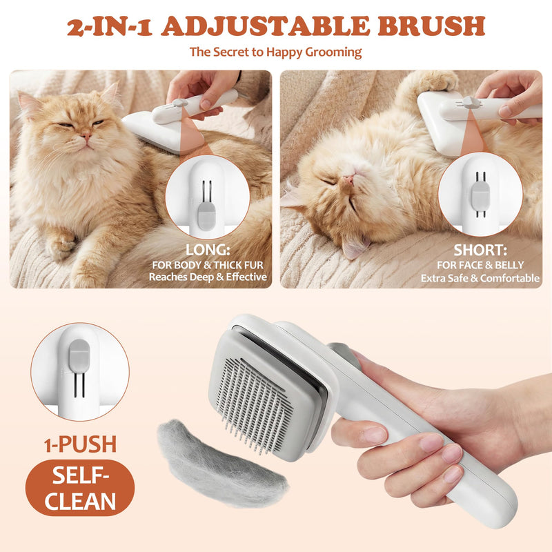 Self Cleaning Slicker Brush - Skin Friendly Pet Shedding Brush for Cats, Puppies, Long & Short Hair, Painless Deshedding & Massaging Tool(White) White - PawsPlanet Australia