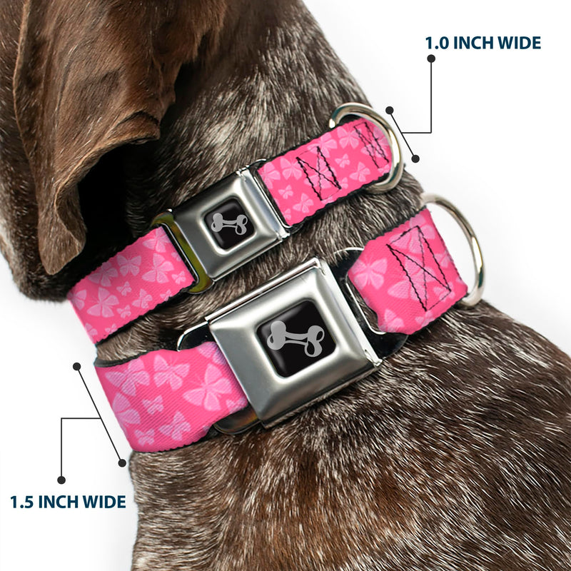 Dog Collar Seatbelt Buckle Butterflies Pink 11 to 17 Inches 1.0 Inch Wide M - Fits 11-17" - 1.0" Wide - PawsPlanet Australia
