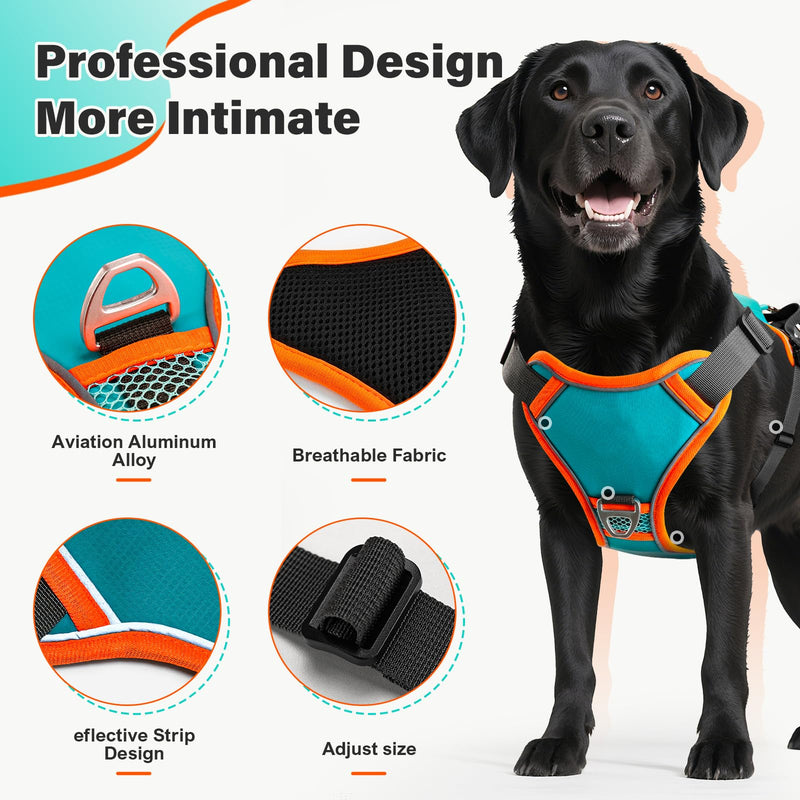 No Pull Dog Harness, 2 in 1 Retractable Harness with Auto-Lock, Reflective Breathable Mesh and Handle, Adjustable Leash Set for Small, Medium,Large Dogs,Cats (Color 1, L) COLOR 1 - PawsPlanet Australia