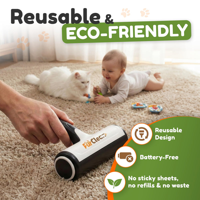 FurClean Pet Hair Removal Roller - Reusable Lint Roller for Pet Hair with Self-Cleaning Chamber - for Dog & Cat Fur on Couch, Carpet, Clothing, Bedding - Portable, Quiet, Eco-Friendly - No Refills - PawsPlanet Australia