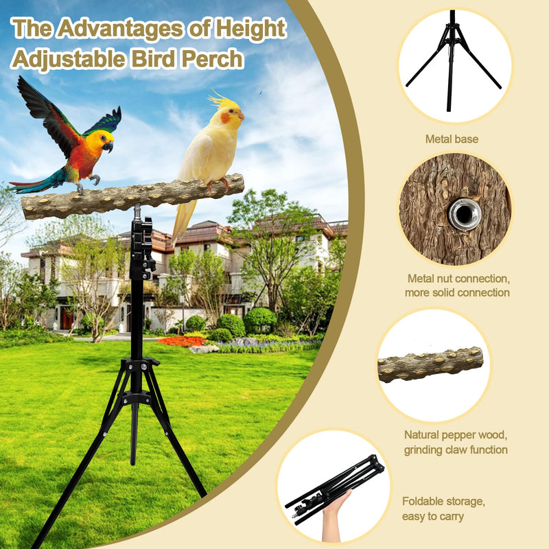 16-63 Inch Height Adjustable Bird Perch Pepper Wood Bird Training Perch Stand Parakeet Perches Indoor and Outdoor Parrot Stands for Small to Medium Bird Floor Bird Perch - PawsPlanet Australia