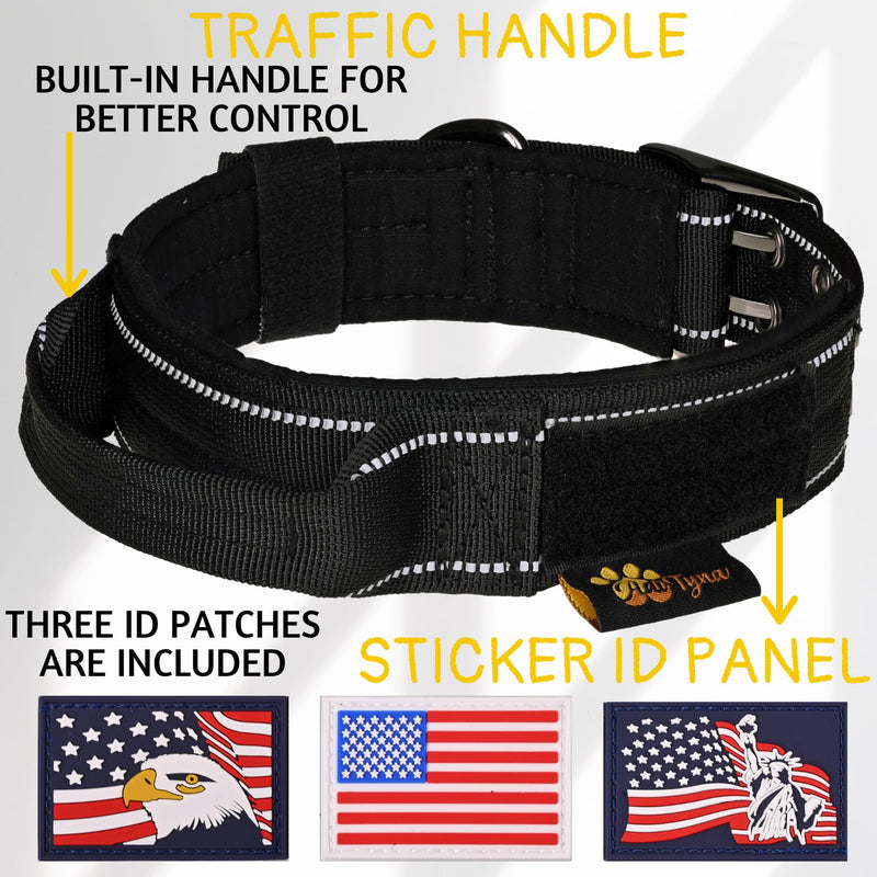 ADITYNA Heavy Duty Dog Collar for Extra-Large Dogs - Reflective Black XL Collar with Handle for Training, and Walking - Wide, Thick, Tactical, Soft Neoprene Padded Extra-Large: Fit 24-30" Neck