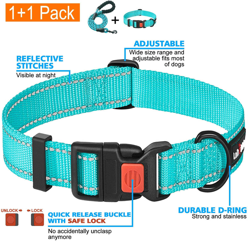 Heavy Duty Dog Leash - Comfortable Padded Handle, 5 ft Long - Dog Leashes for Small Medium Large Dogs (Leash+Collar M Neck 16"-20", Blue) Medium (Pack of 1) Blue Leash+Collar - PawsPlanet Australia